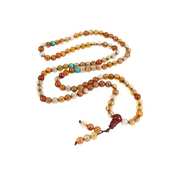 Handcrafted Agate & Faux Turquoise Beaded Mala Necklace - Yoga Meditation Prayer - Picture 6 of 9